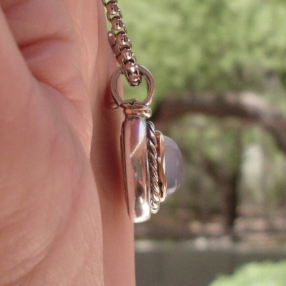 Retired David Yurman Albion Blue Chalcedony Enhancer Pendant w/Chain - 14K/925 - Picture 7 of 13